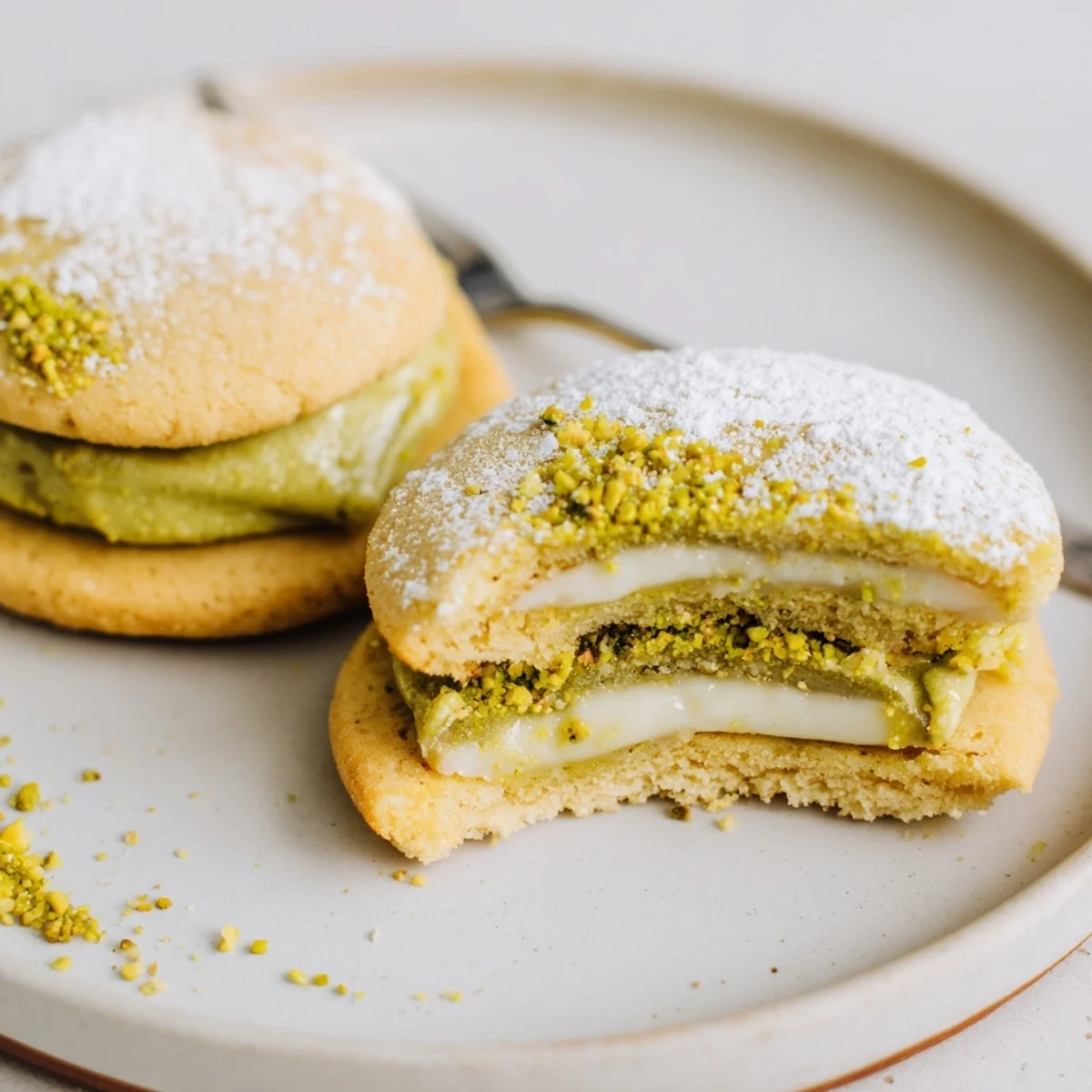 Freshly baked Pistachio Cream Cookies Recipe cooling on wire rack, aroma inviting