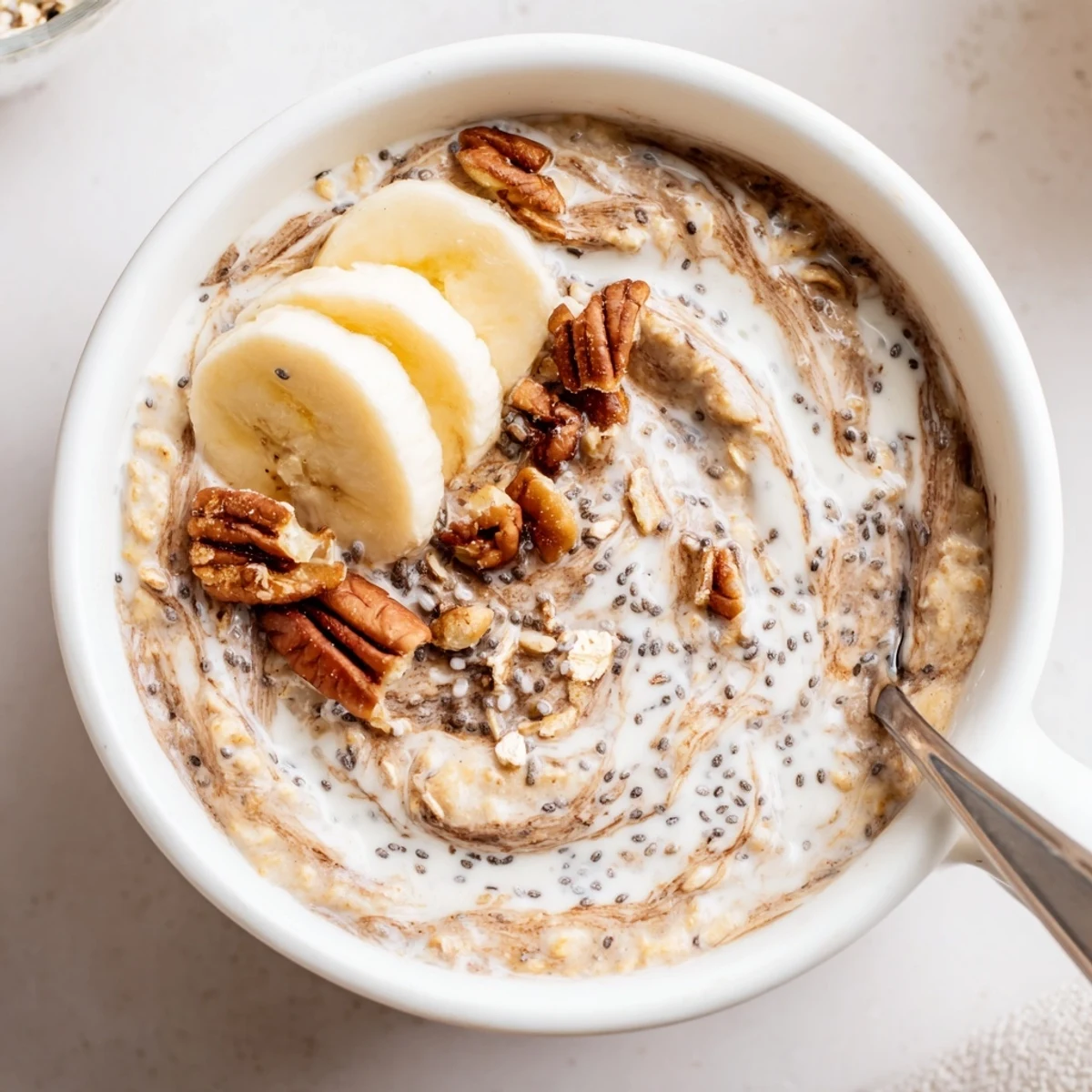 Velvety Brown Sugar Coffee Overnight Oats prepped ahead, fragrant coffee and vanilla notes