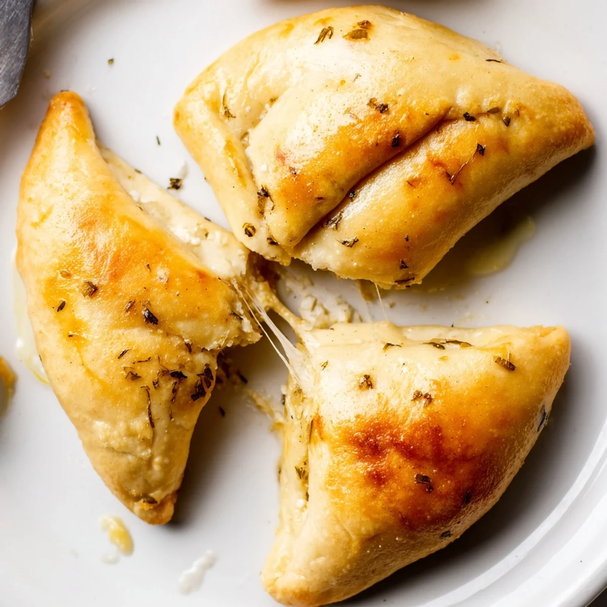Homemade Cheese Fatayer Recipe arranged on plate with mint and olives