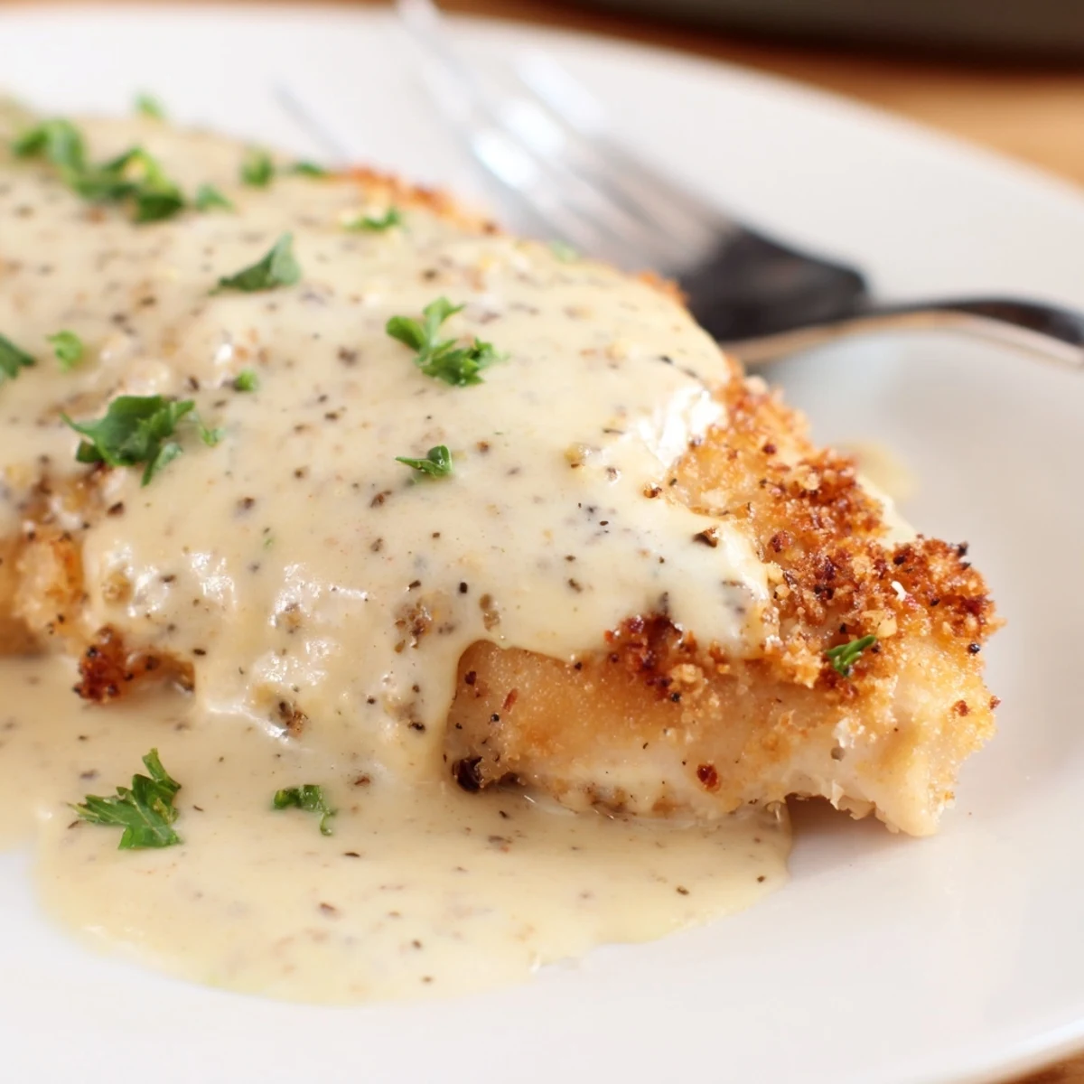 Juicy oven-baked Caesar Chicken Recipe in creamy sauce, Parmesan and parsley