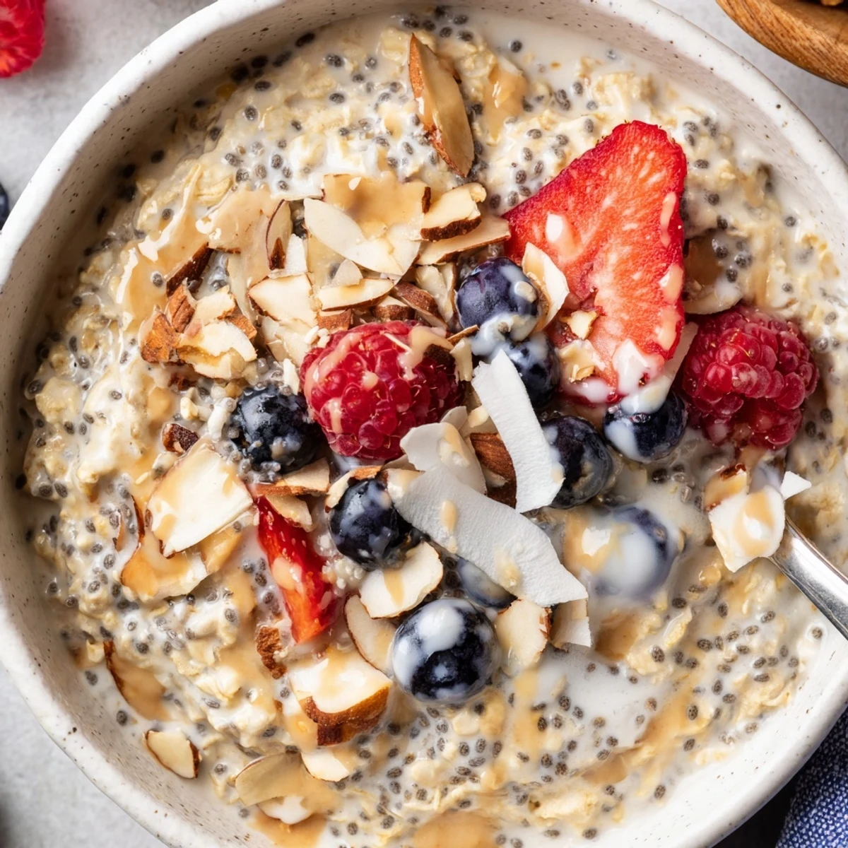 Chilled Healthy Coconut Cream Overnight Oats spooned into jars for grab and go