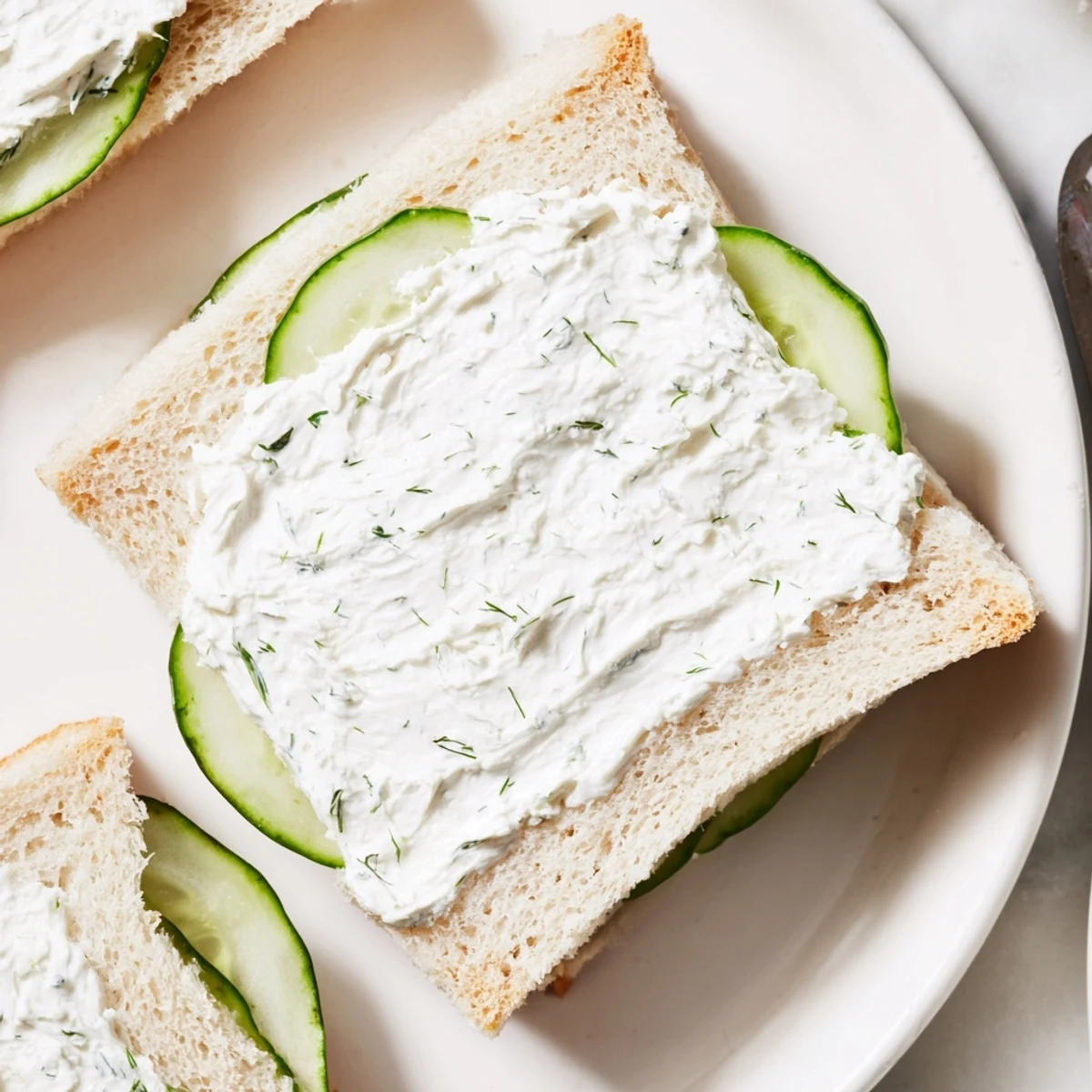 Classic Cucumber Sandwiches layered with cream cheese, soft bread, tea time