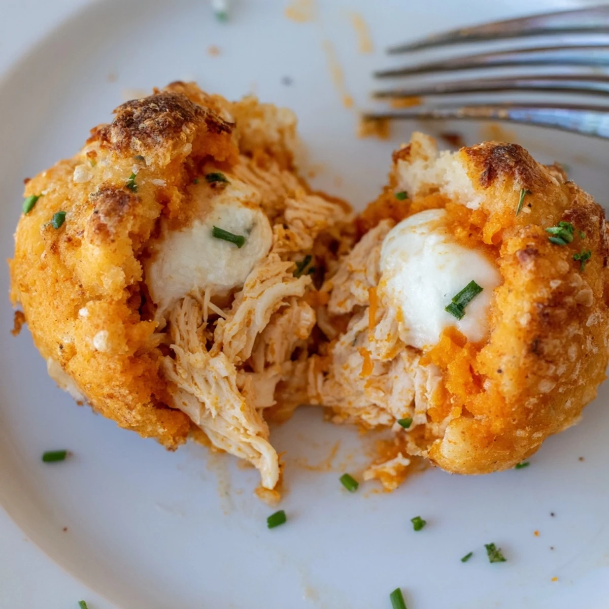 Crispy Buffalo Chicken Mozzarella Bombs brushed with garlic butter, served with ranch