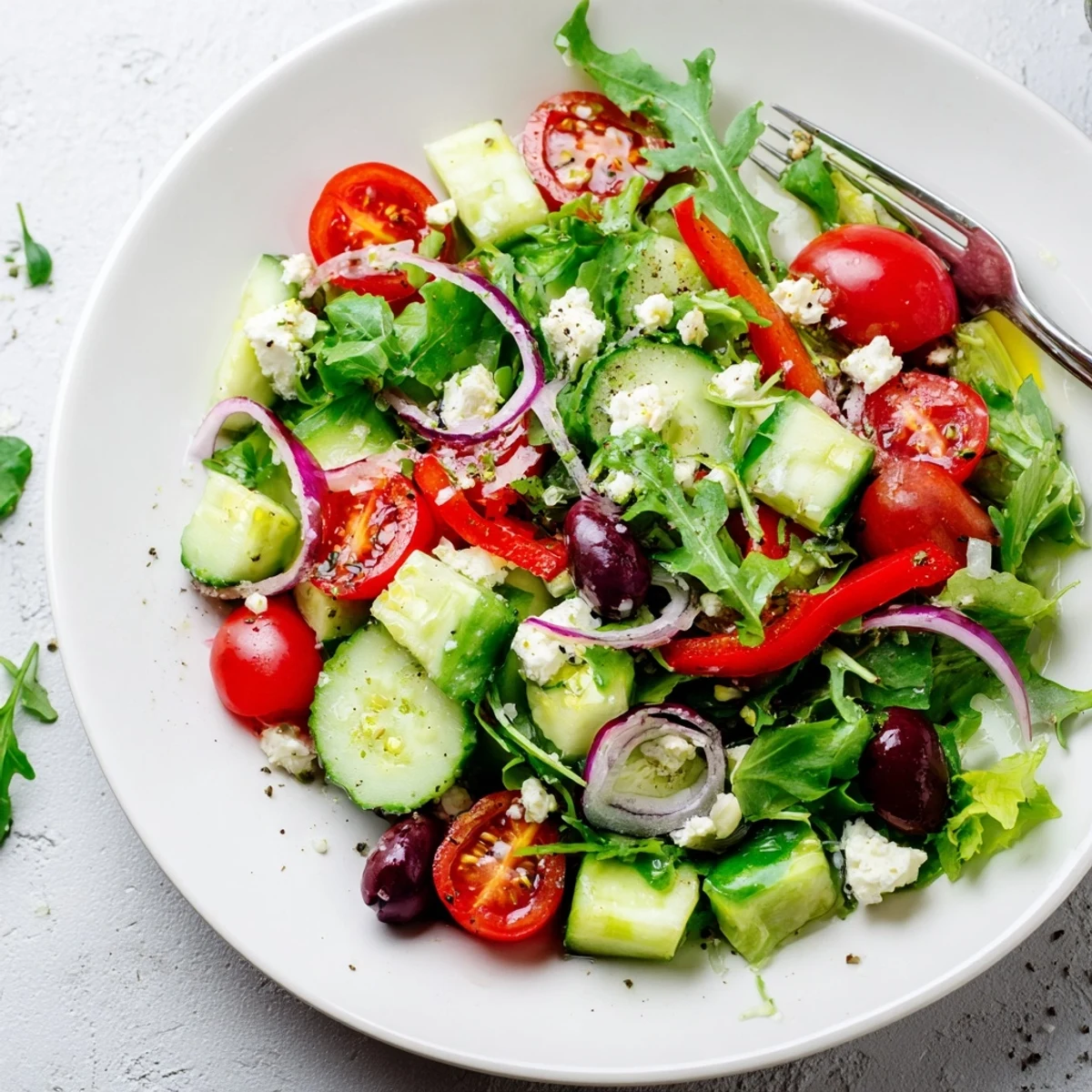 Fresh Salad Recipe with cherry tomatoes and crisp greens, dressed lemony