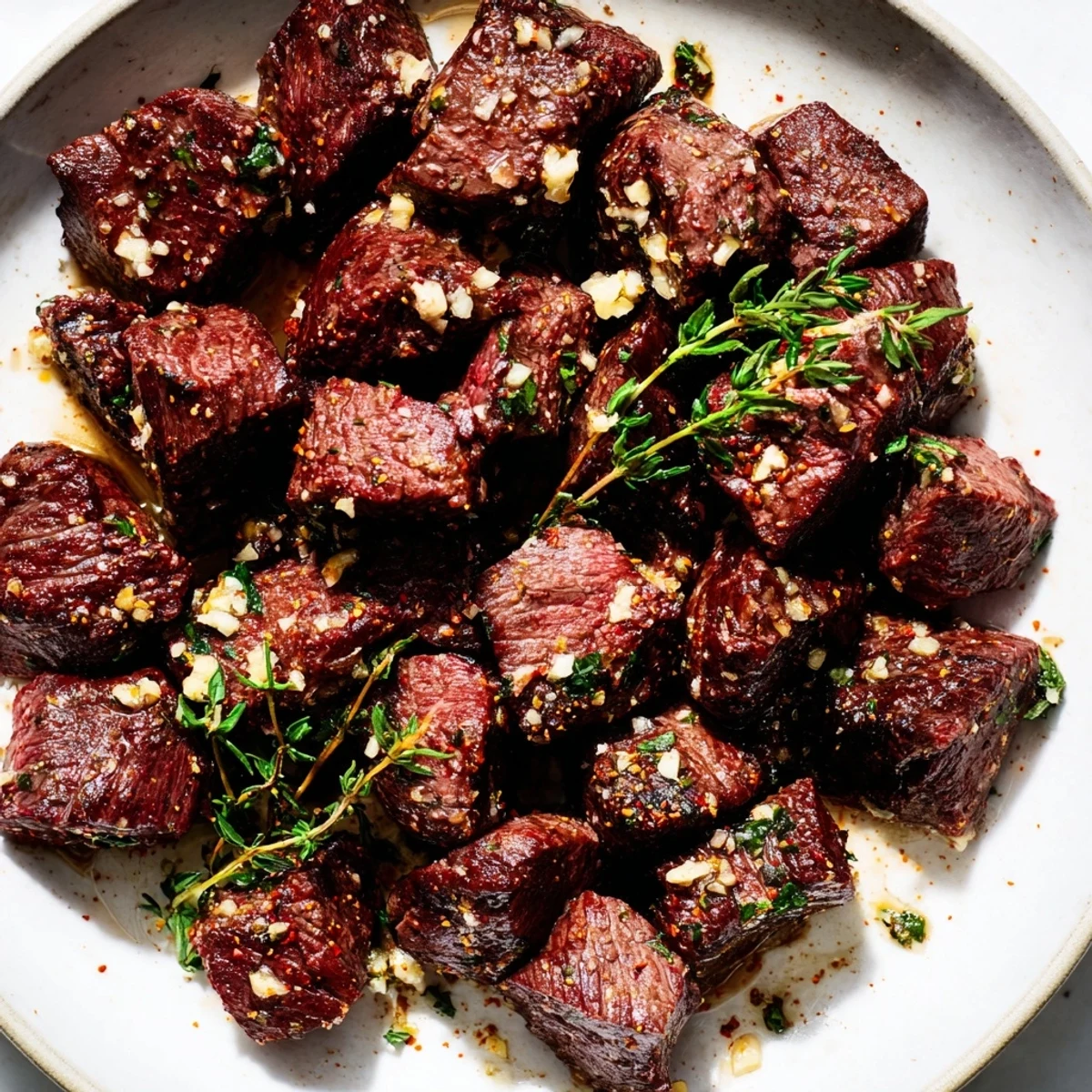 Sizzling Garlic Butter Steak Bites served in cast-iron, tender, juicy, buttery aroma