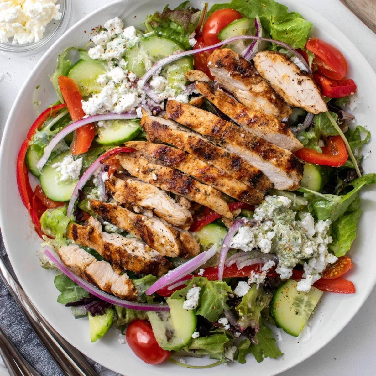 Bowl of Grilled Chicken Salad Avocado Herb Dressing Recipe, tangy lime drizzle