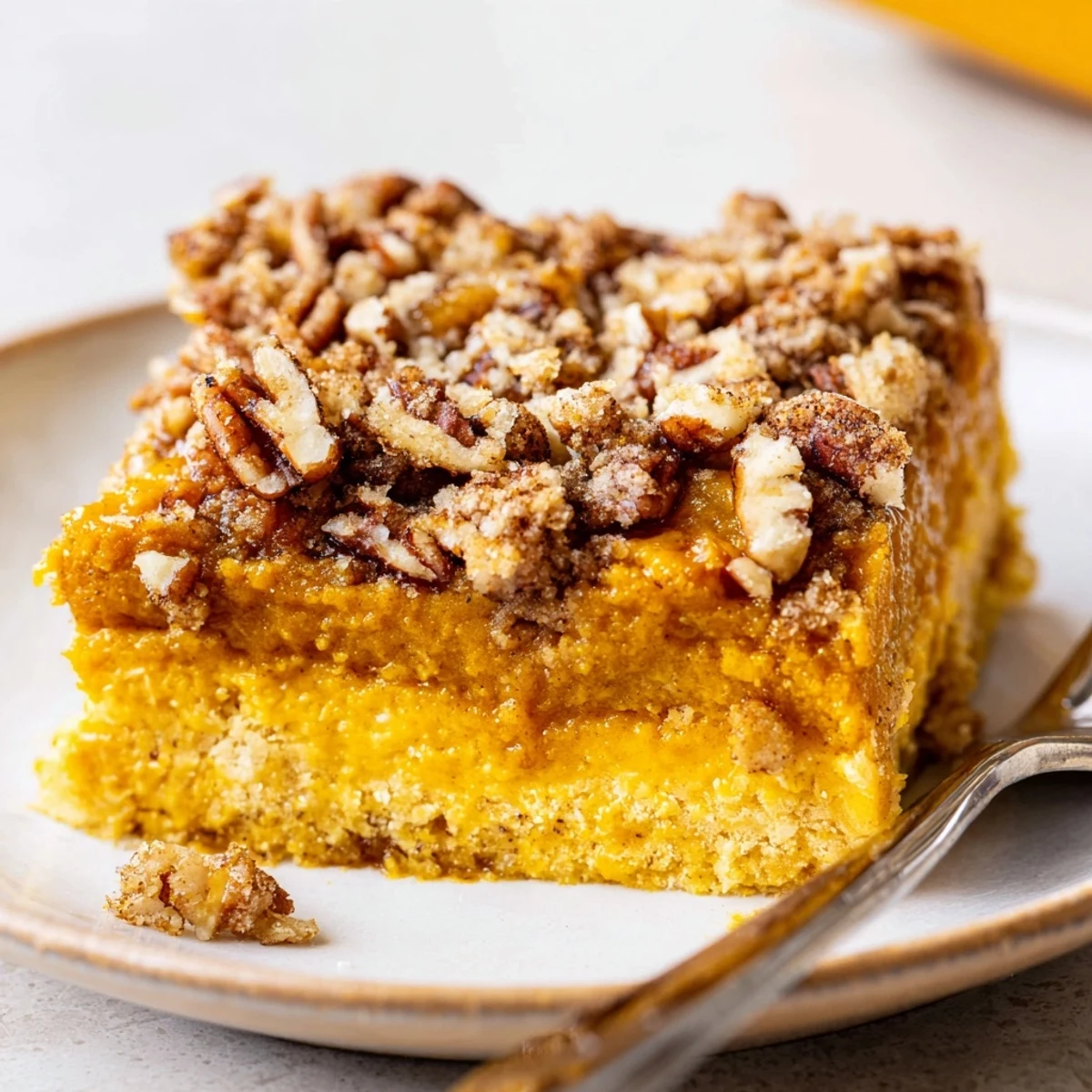 Rustic Pumpkin Dump Cake, creamy pumpkin center and buttery crumb for cozy fall gatherings