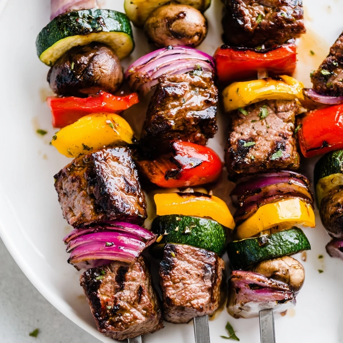 Marinated Steak Kabobs resting after grilling, honey glaze, ready to serve with pita
