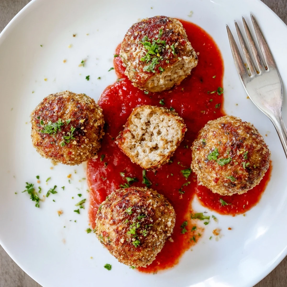 Weeknight-ready Juicy Chicken Meatballs plated over pasta, smoky paprika aroma inviting.