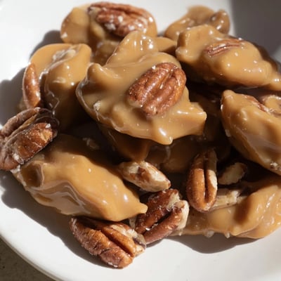 Stack of homemade Mardi Gras Pecan Pralines with Cream, featuring rich toasted pecans and a buttery, melt-in-your-mouth Southern candy finish.