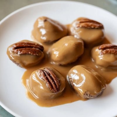 Four Mardi Gras Pecan Pralines with Cream sit beside a cup of chicory coffee. 